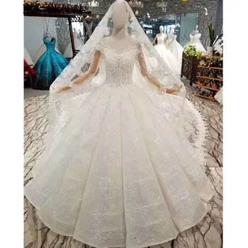شراءH & S BRIDAL عاجي كم طويل فساتين زفاف دانتيل زينة فساتين زفاف عربية فاخرة Vestido De Novia فستان عروس بالحجاب