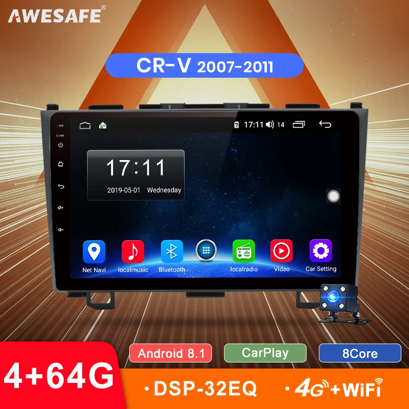 AWESAFE 4G + 64G Android 8 1 9 &quot2 Din автомобильный DVD CarPlay DSP GPS Радио стерео плеер для Honda CRV 2007