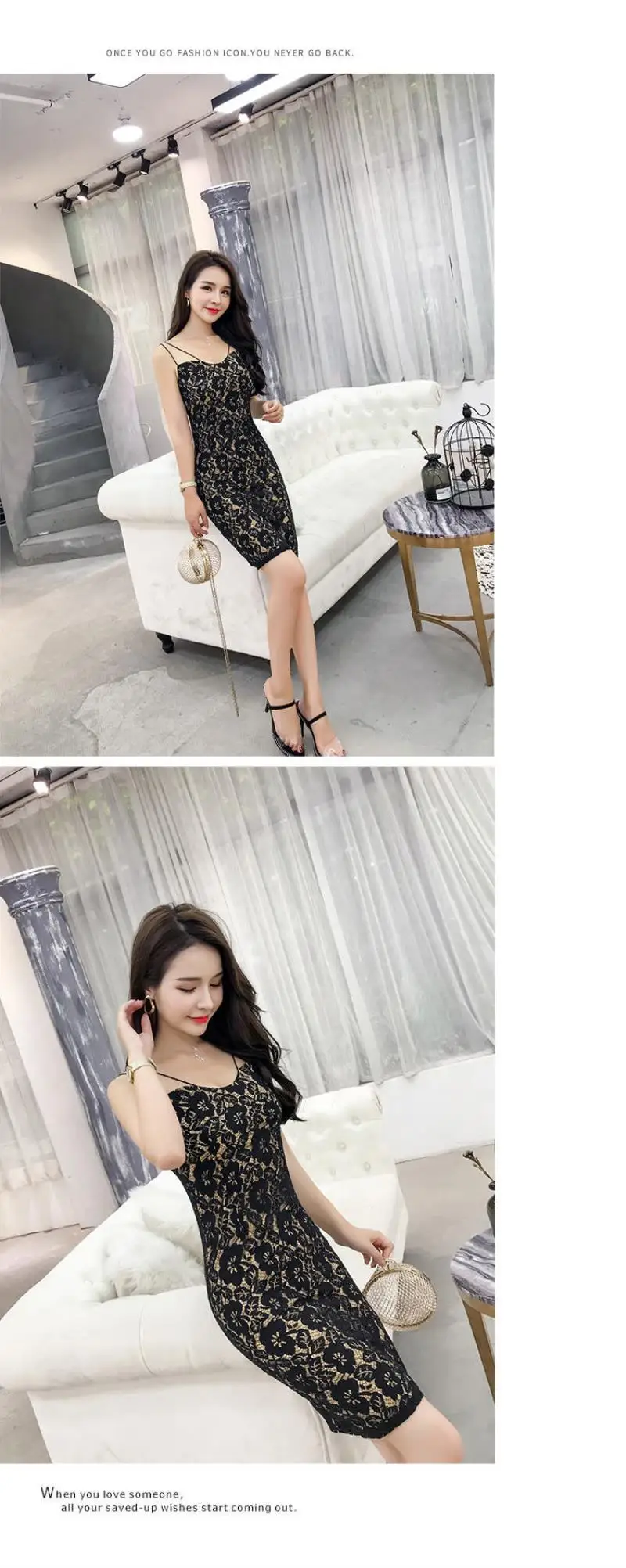 2018 Summer Backless V Neck Sling Lace Dress Sexy Hollow Out Split Midi Women Dress Party Dresses Free Shipping
