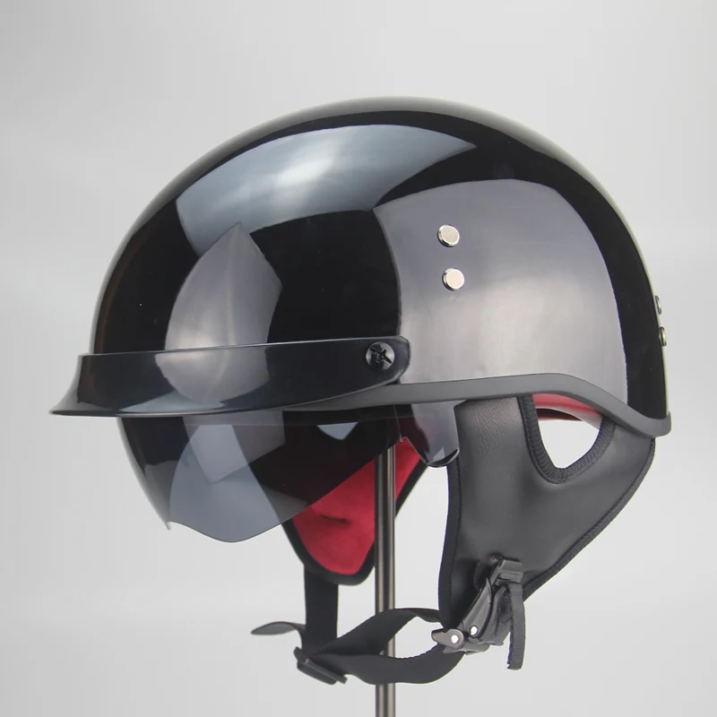 Moto rcycle шлем cascos para moto открытый Половина лица casco moto Винтаж jet capacetes de moto ciclista с двойной защитные козырьки объектива - Цвет: Bright black