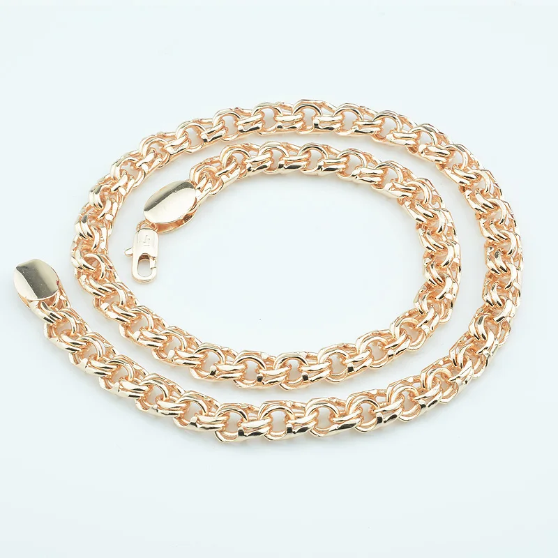 

6mm 8mm Men Women Boys Hip Hop Double Rolo Link Chain 585 Gold Color Filled Necklace Fashion Jewelry 59cm