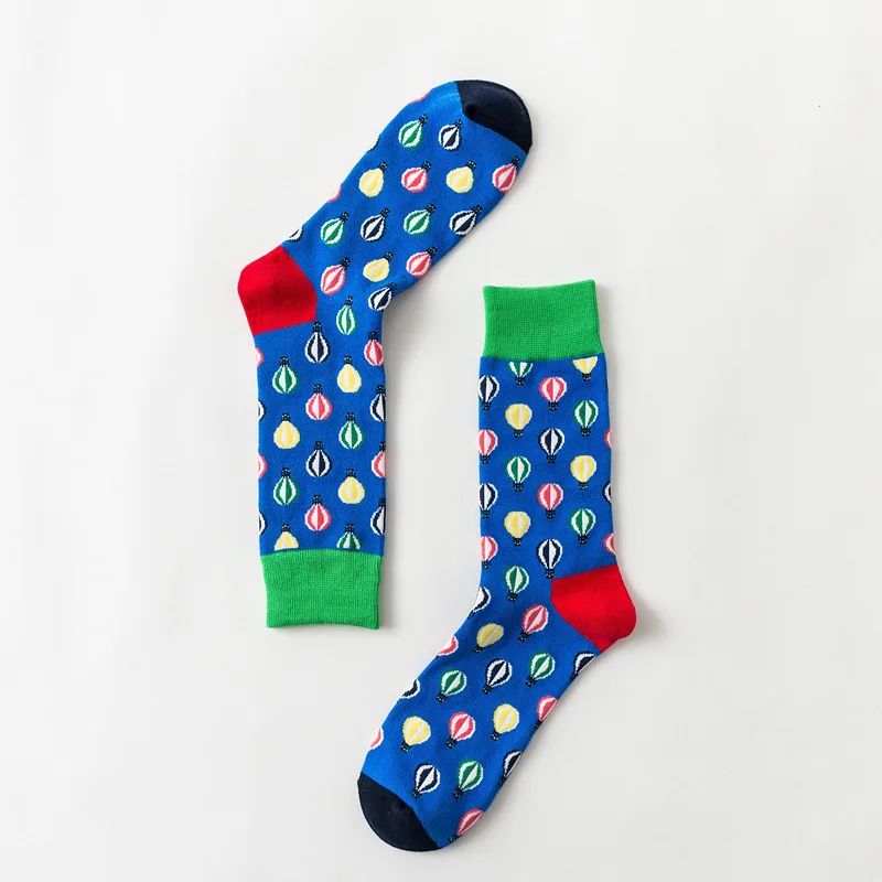 Мужские носки забавные хлопковые носки в стиле Харадзюку, хип-хоп, уличный стиль, с рисунком вишни, оригами, горячих воздушных шаров, звезд, счастливых, повседневные, для катания на коньках - Цвет: blue hot