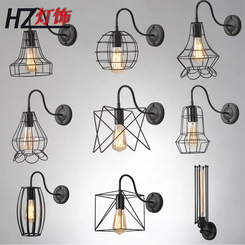 

style country loft industrial wind single head decoration personality dining table iron art cage wall lamp wholesale