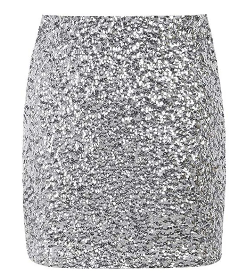 Silver Short Сексуальные тонкие юбки с пайетками, новинка, женские вечерние, повседневные, с блестками, облегающие, Женская мини-юбка, сексуальная клубная одежда - Цвет: Silver Short