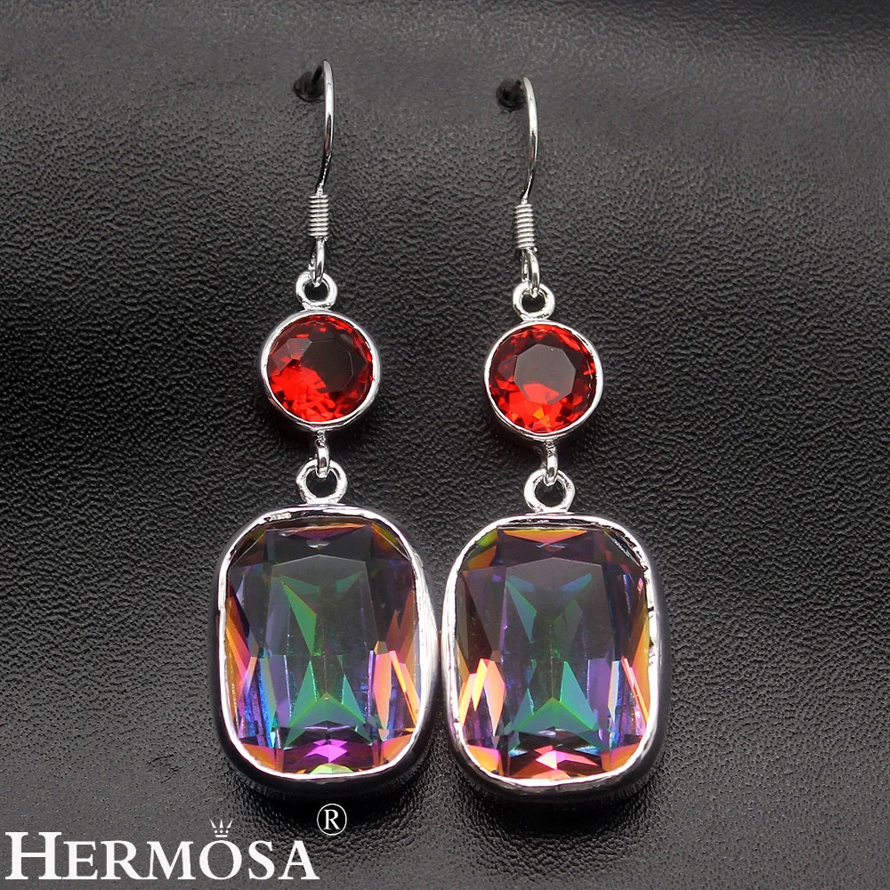 Hermosa Mystic FireTopaz красный гранат блестящий подарок Ювелирные изделия Висячие серьги