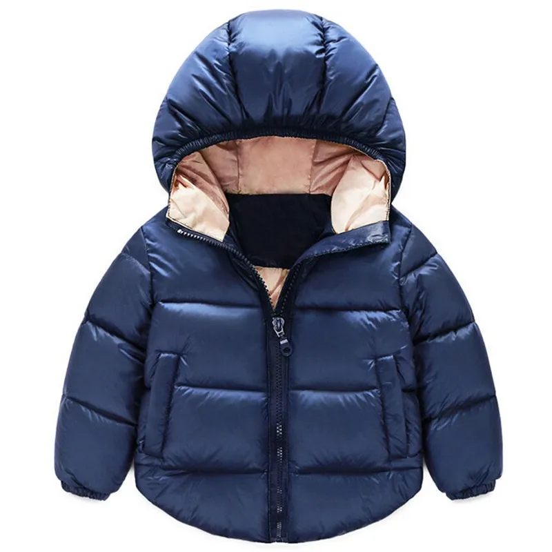 Новинка года; Детские Пуховые парки; детская одежда; зимние плотные теплые куртки и пальто для мальчиков и девочек; теплая верхняя одежда с подкладкой для малышей - Цвет: Navy Blue