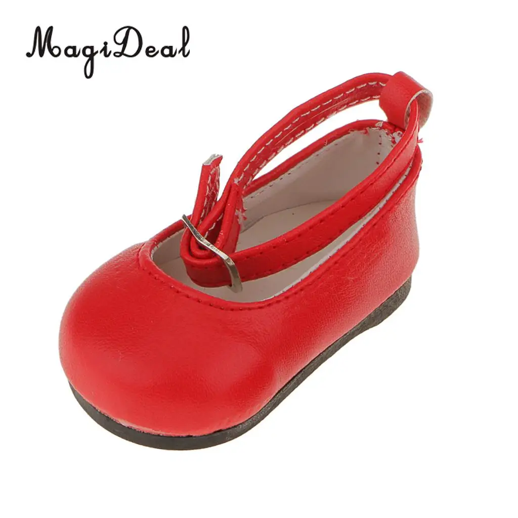 MagiDeal Cute 1Pair Patent Leather Pump Dolly Flat Ankle Strap Shoes w/ Bow for 18 Inch America Girl Doll Pretty Dress 6Colors