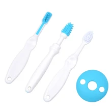 3 pcs set Child training toothbrush combination set infant soft teeth brush care silicone gum pink