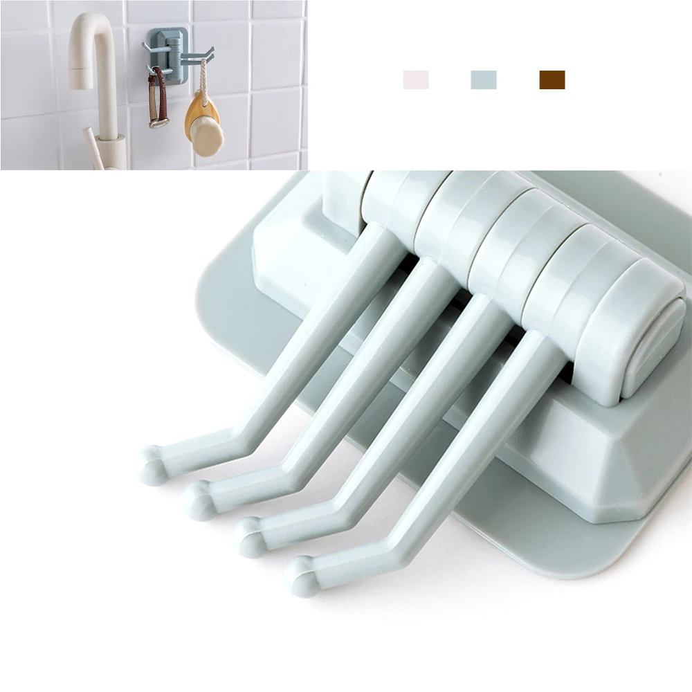 

3 color 4 in 1 Load Bearing 3KG Seamless Adhesive Hook Wall Hooks Hanger For Kitchen Bathroom Rotatable Strong Stick Wall Hanger