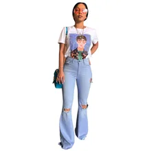 Весна Осень Женские джинсы из чистого хлопка высокая эластичная сломанная Дыра Джинсы Плюс Размер повседневные длинные джинсы