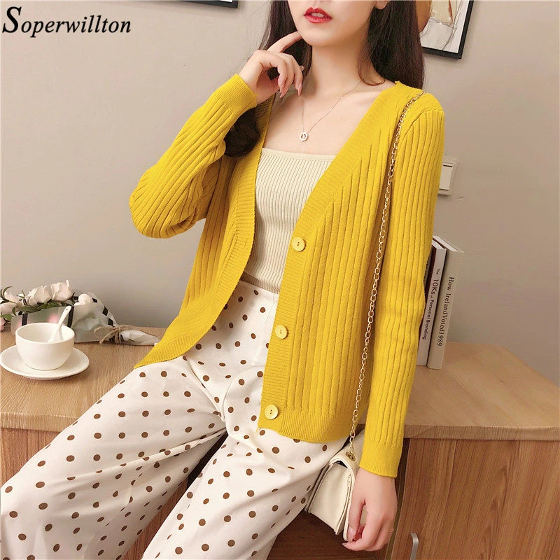 yellow cotton cardigan women's