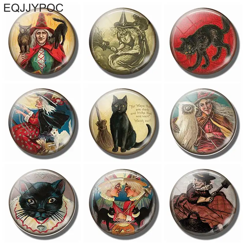 Ведьма и Черный кот 30 мм магнит на холодильник ручной работы стекло кристалл фригератор магниты магнитная наклейка Хэллоуин колдунья домаш...