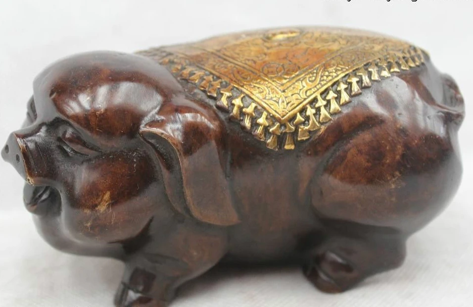 

3"Chinese Bronze Gild Zodiac Year Money Pig Wealth Animal Fu Collect Statue