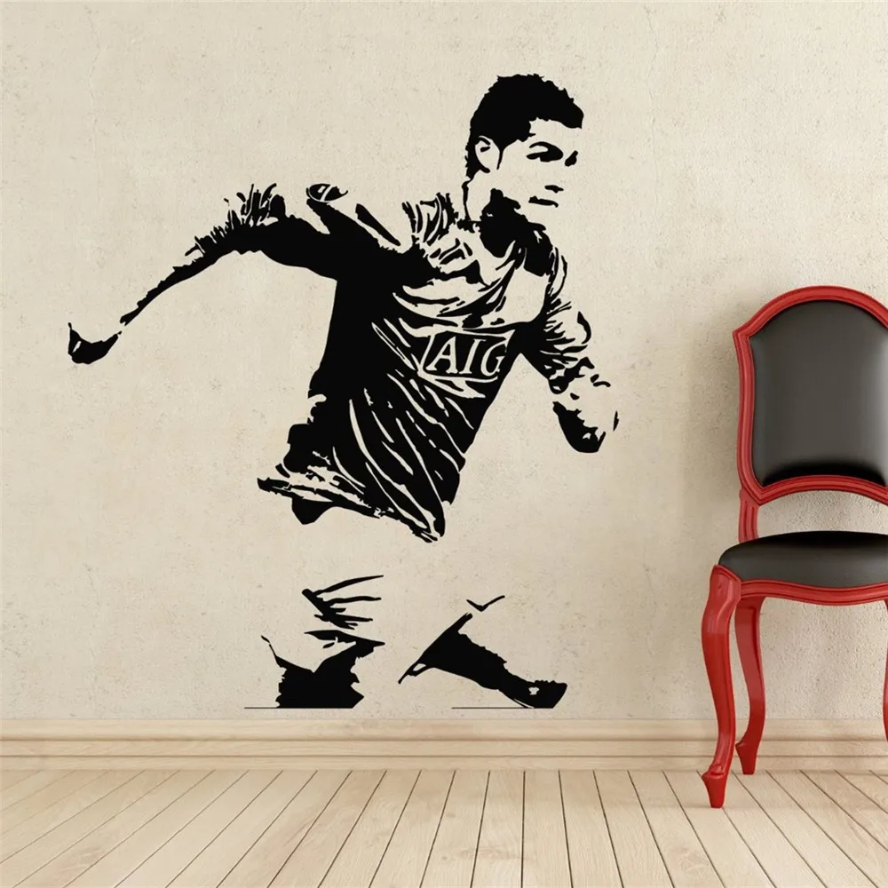 Home-Decor-Sports-football-wall-stickers-PVC-Vinyl-Removable-Mural-Football-Cristiano-Ronaldo-run-T175