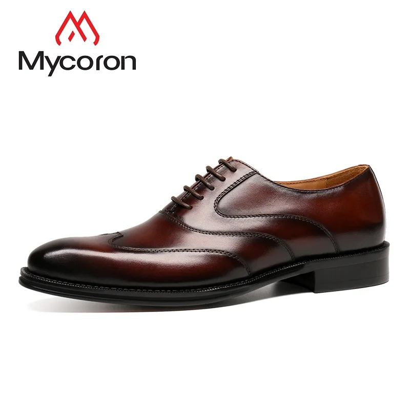 

MYCORON Spring/Autumn Men Shoes Dress Business Lace-Up Leather Oxford Shoes Layer Leather High-End Men Boots Zapato Hombre