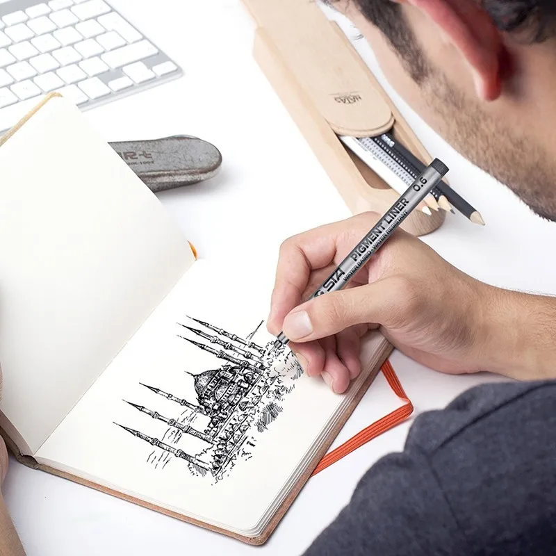 Набор ручек Fineliner 10 черных пигментных лайнеров микродержатели ручки для дневника