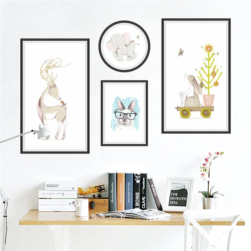 Photo Frame Animals Elephant Deer Rabbit wall stickers for kids rooms children nursery wall decals poster home office decor