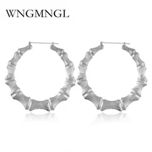 WNGMNGL Large Bamboo Joint Hoop Earrings Hip-Hop Gold Silver Color Ladies Big Circle Hoop Street Dance Club Hoop Earrings cuff antique silver color circle hoop earrings