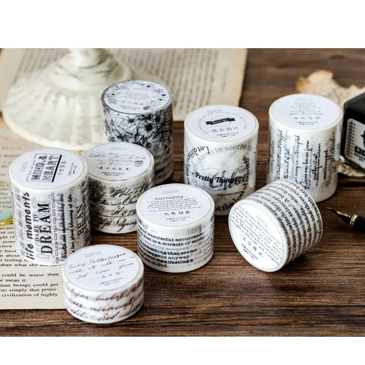 

50mm X7m Wide Black White Newspaper Washi Tape Vintage Adhesive Paper Masking Tape Scrapbooking Winter Boy Kpop Stationery Items