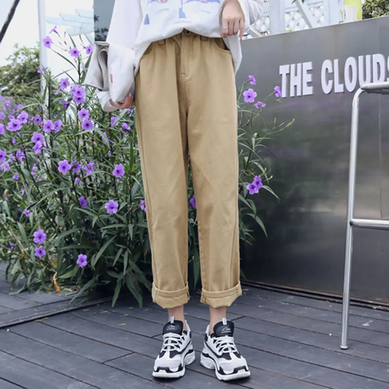 

Casual Loose Elastic Waist Women Trousers 2018 Slacks For Women Autumn Spring Green Khaki Black High Waist Harem Pants