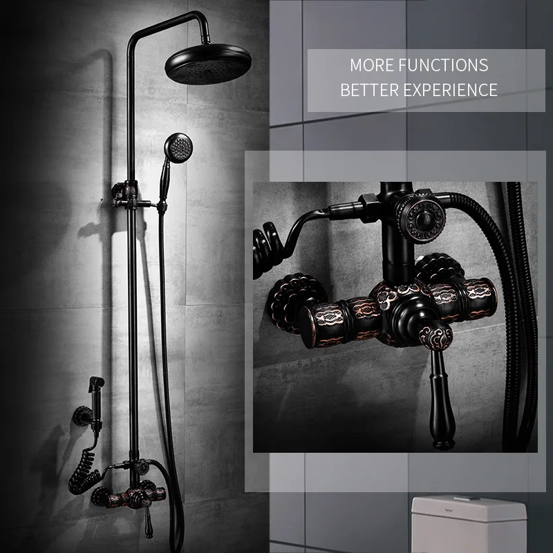 Shower Faucets Brass Black Bathtub Faucet With Spray Gun Single Handle Top Rain Shower With