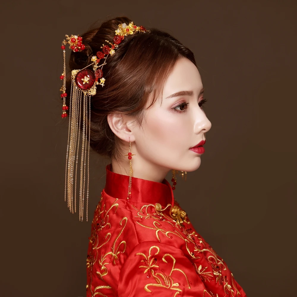 Classic Ancient Chinese Bride Hair Jewelry Set Wedding Headdress Step Shakes New 