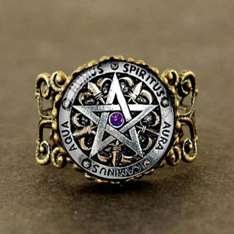 Wiccan защитные черные подвески magick языческая пентаграмма регулируемое кольцо
