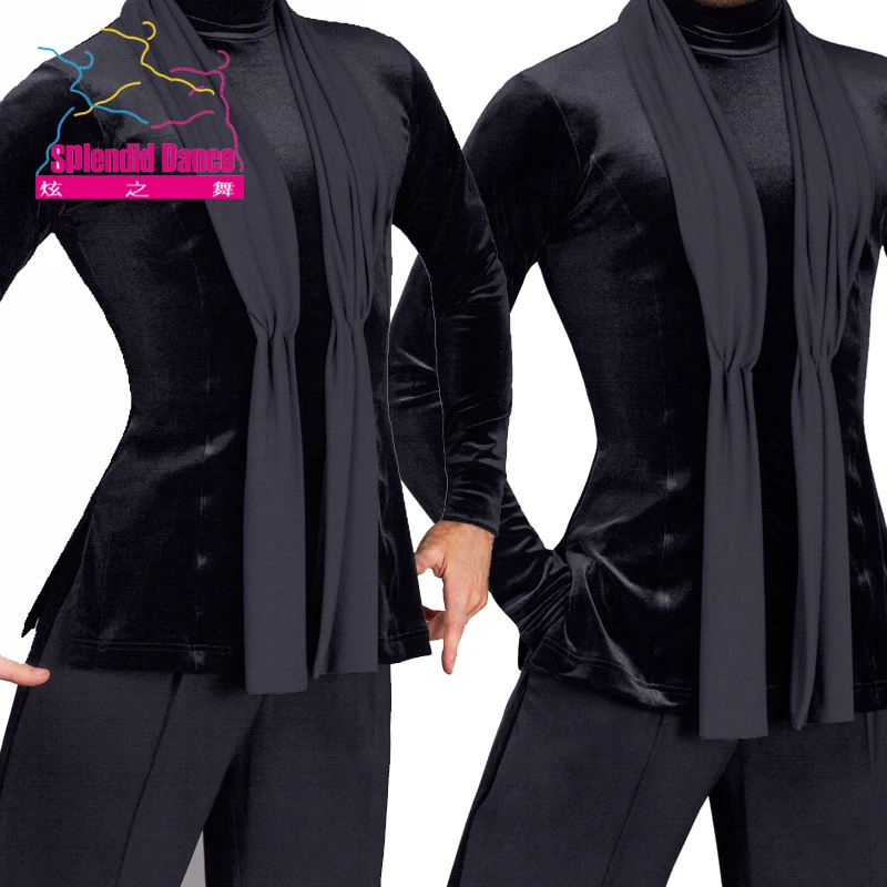 Индивидуальные Fantasia латинские танцевальные Топы черные с длинным рукавом высокое качество стрейч рубашка Новые мужские бальные конкурентоспособные рубашки