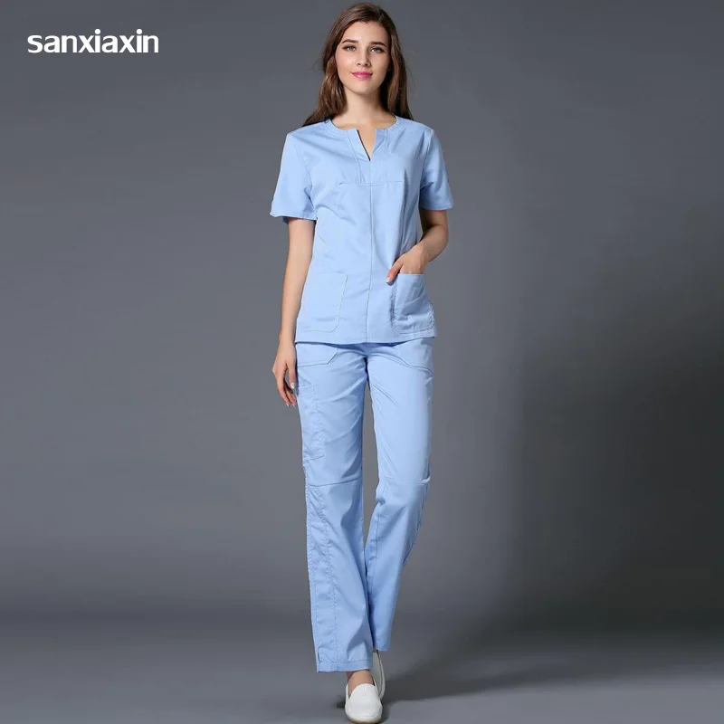 

100%Cotton new Medical Scrub Sets Doctors and Nurses Hospital Uniforms Fashion Design Slim Fit Beauty Salon Workwear Suits