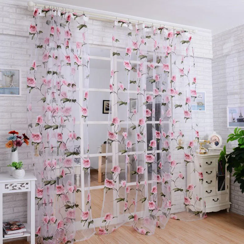 

Hot Sale Brilliant Peony Tulle Window Screens Door Balcony Luxury Curtain Living Room Sheer Cover PK Home Decor High Quality