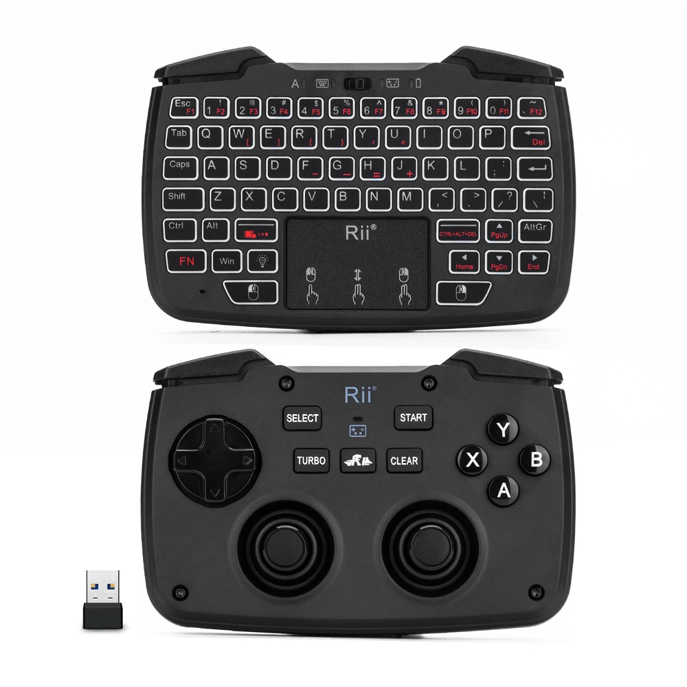 Rii RK707 2,4 ГГц Беспроводная клавиатура Игровой контроллер мыши комбо с сенсорной панелью с белой подсветкой Функция турбо вибрации для PS3 tv Box