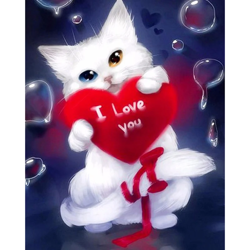 5d Diy Diamond Painting Round Decorcats Red Hearts Love - 