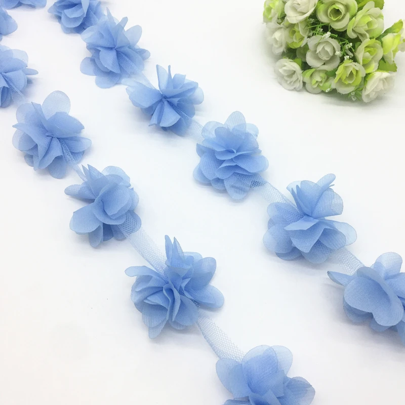 

1 Yard 3D Sky Blue Chiffon Flower Lace Trim Baby Hair Band Lace Fabric Decoration DIY Garment Accessories Ribbon #26