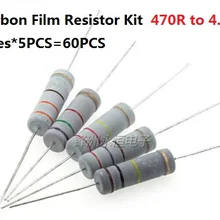 12values* 5 шт. = 60 шт. 470R-4.7K Ом 2 Вт 5% Carbom Fillm Резистор Комплект 560R 680R 750R 820R 1K 1,5 K 2,2 K 2,7 K 3,3 K 3,9 разбирают пакет