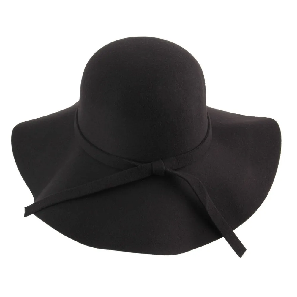 Стильная винтажная Женская Дамская шляпа с широкими полями котелок из шерсти фетровая шляпа флоппи Клош солнце пляжная вязаная шляпа с бантом горячая распродажа