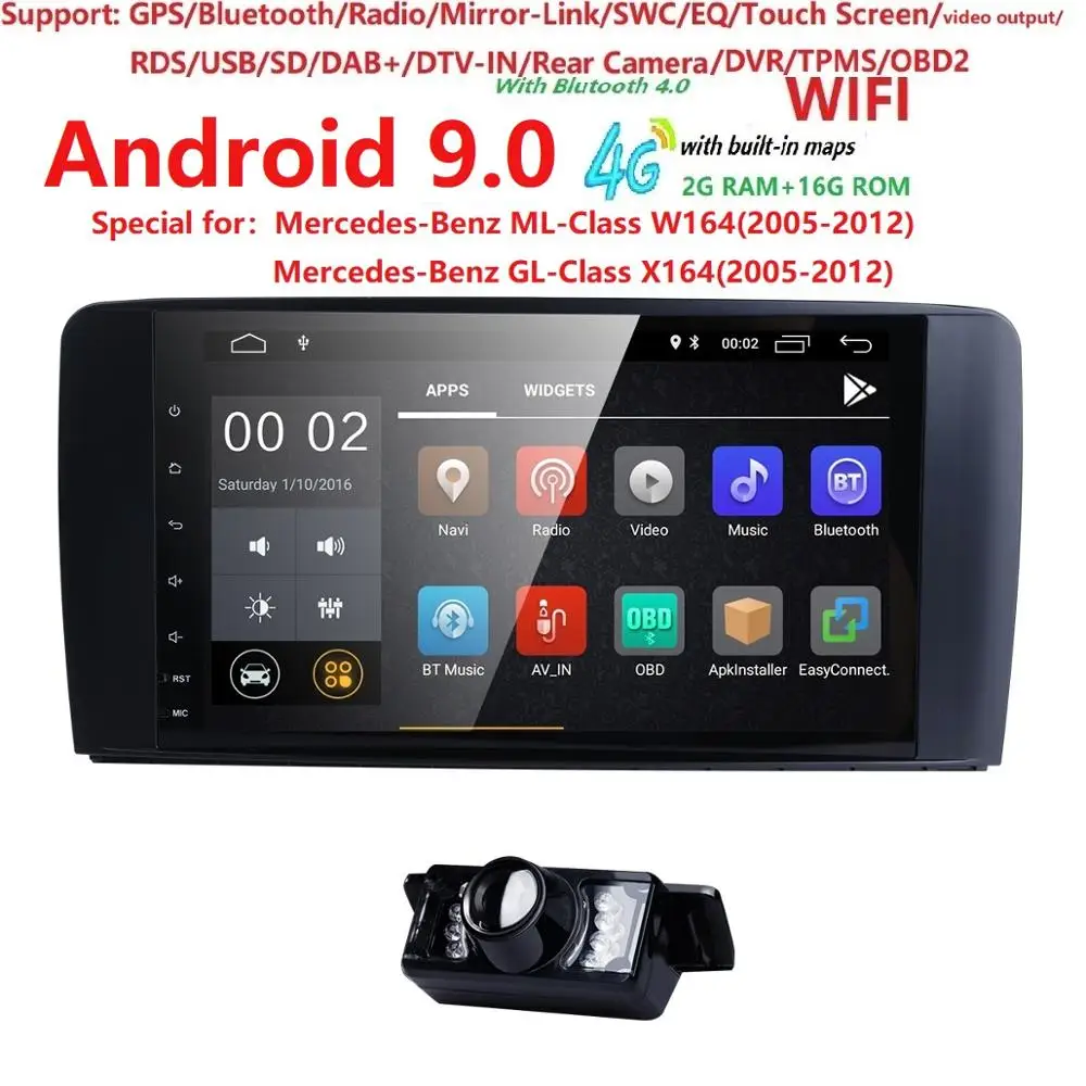 Hizpo DSP 4 ядра ips Android 9,0 Автомагнитола для Mercedes/Benz/GL ML Класс W164 ML350 ML500 X164 GL320 Canbus 4G Wifi gps BT Радио