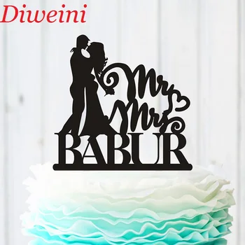

Personalized Mr & Mrs Cake Topper Last Name, Wedding Silhouette Kiss Bride and Groom Cake Topper, Acrylic Cake Party Supplies
