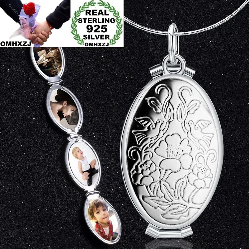 

OMHXZJ Wholesale Personality Fashion OL Woman Girl Gift Oval Photo Box 925 Sterling Silver 18KT Gold Charm Pendant Necklace CH56