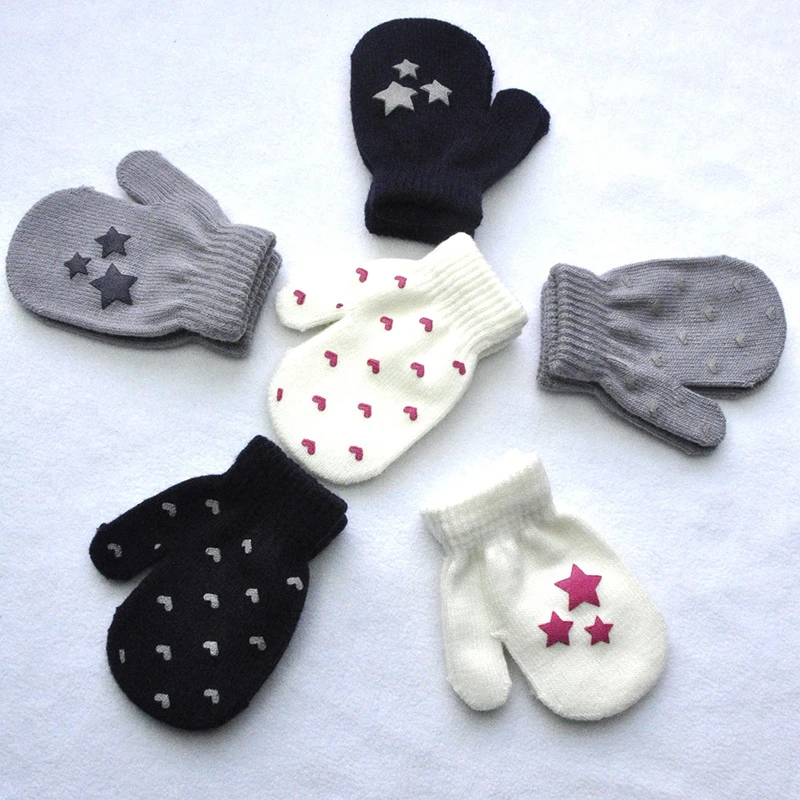 NB-12 MONTHS Winter Glove Baby Mittens NAVY & RED MITTENS W/STAR/HEART SEQUINS