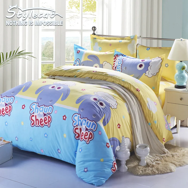 Cartoon Animal Solid Color Bed Sheet Sets Rabbit Owl Sheep Bear Cute Bedding Set Print Bedding 6