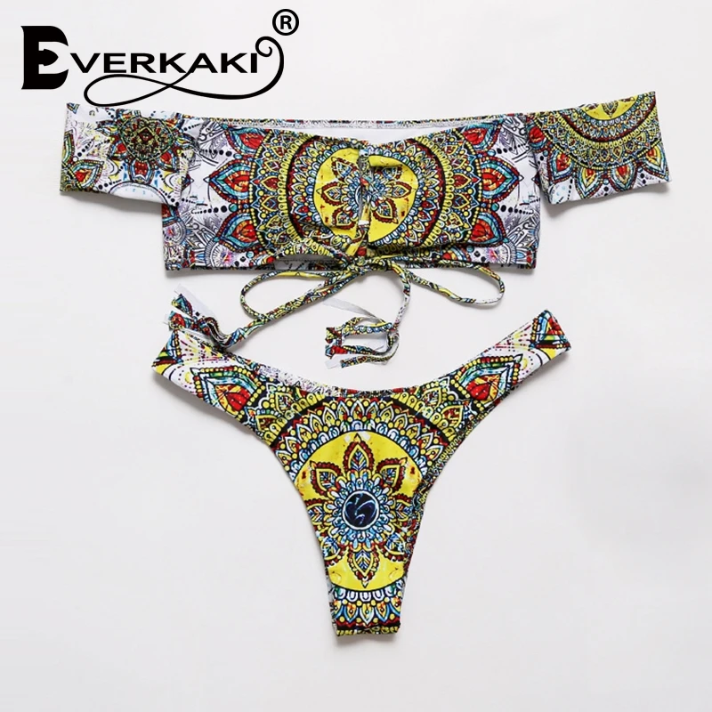 Everkaki 2019 Sexy Brazilian Bikini Swimwear Women Swimsuit female Off Shoulder Bikinis Women Bandeau Biquini Bathing Suit beach Everkaki 2019 Sexy Brazilian Bikini Swimwear Women Swimsuit female Off Shoulder Bikinis Women Bandeau Biquini Bathing Suit beach