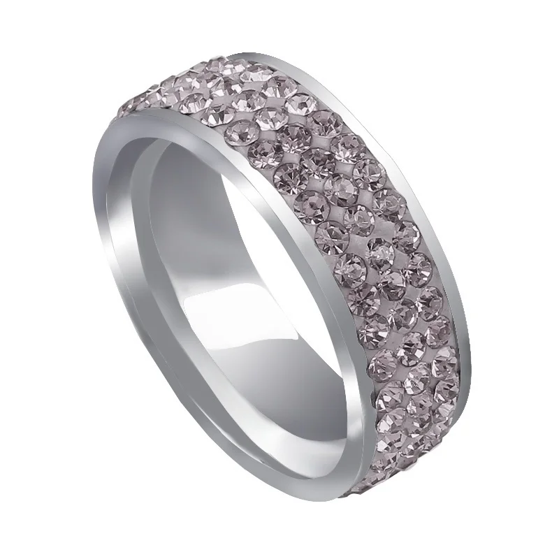 QianBei Three Rows Color Rhinestone For Women Elegant Stainless Steel Rings Wedding Band Female Alliance Jewelry ring set gold color rings stainless steel ring finger ring gold color ring wedding rings wedding ring adjustable rings jewelry accessories