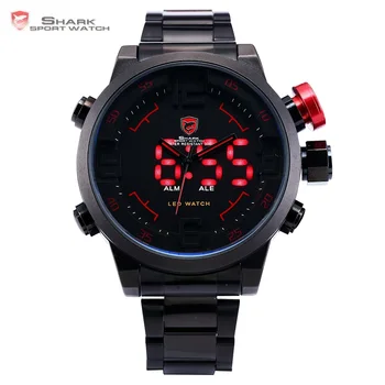 

Gulper SHARK Sport Watch Digital LED Men Top Brand Luxury Black Red Calendar Steel Band Wrist Quartz Watches Reloj Hombre /SH105