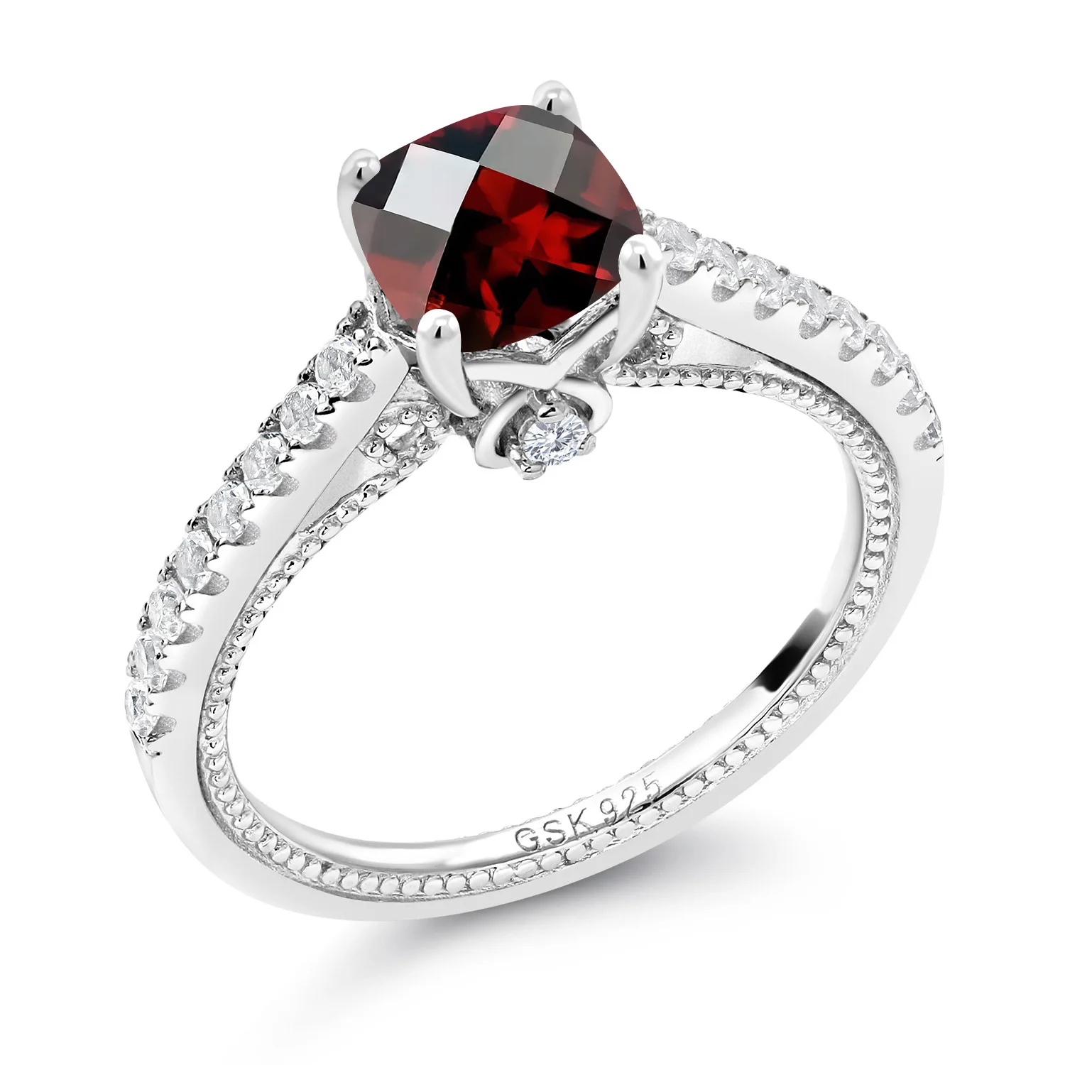 1 22 Ct подушка шахматная доска красный гранат белый создан сапфир 925 серебряное