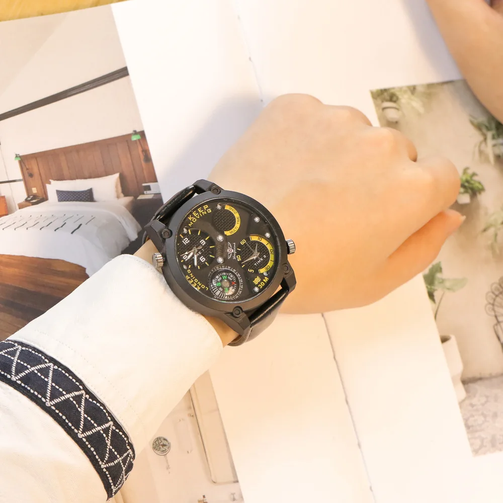 SHANGEMEIMK, большой циферблат, лучший бренд, Роскошные мужские часы, уникальные наручные часы, компас, двойной часовой пояс, движение, Мужские t кварцевые часы, Relogio