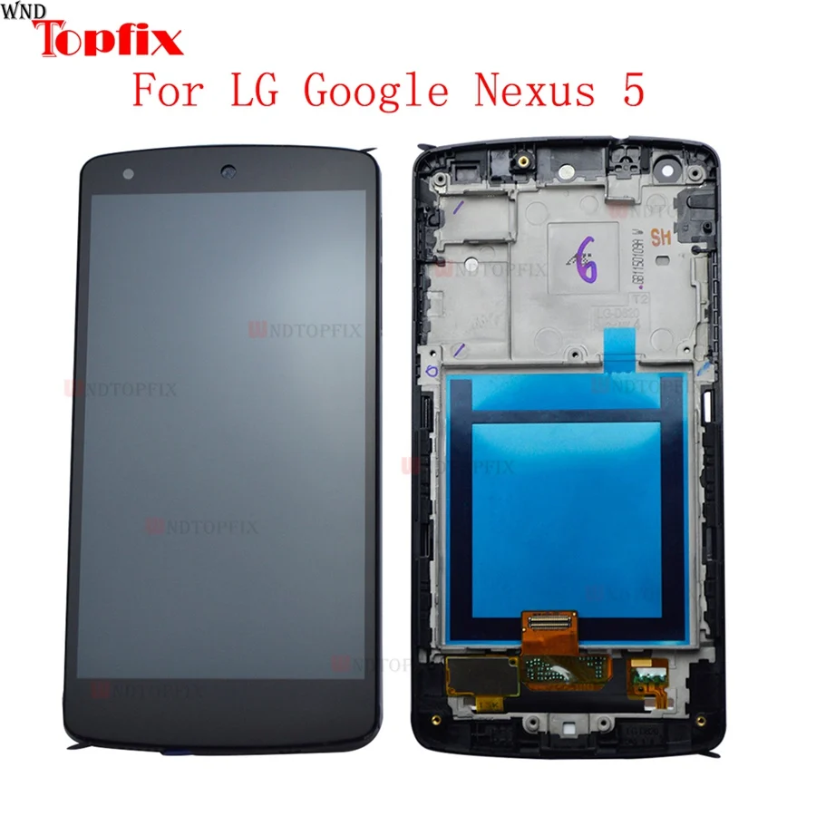 

4.95"Inch LCD For LG Google Nexus 5 D821 D820 Test Working LCD Display Touch Screen Digitizer Assembly With Frame Replacement
