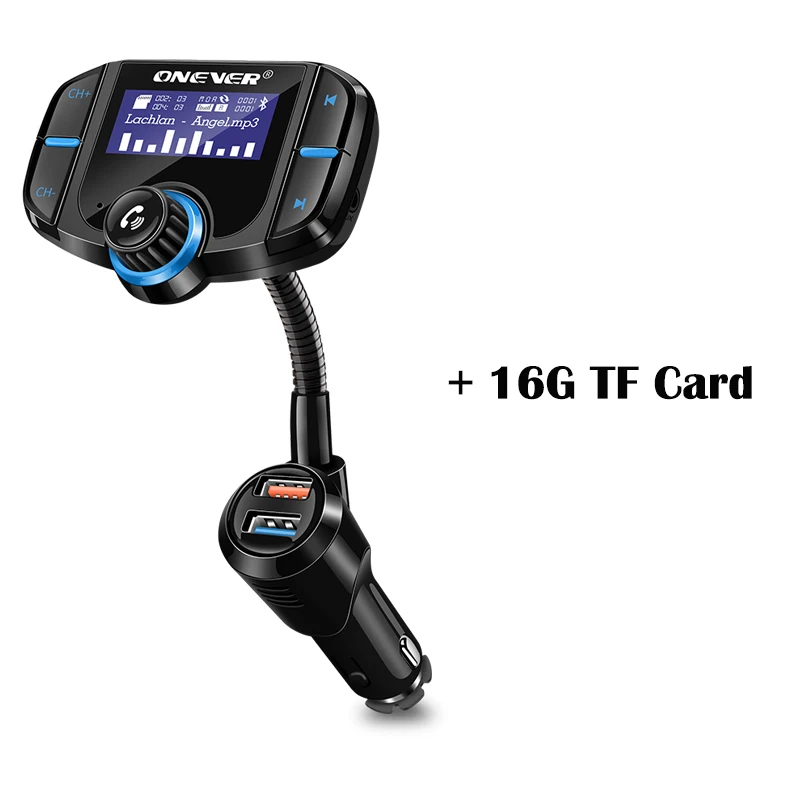 FM передатчик Bluetooth FM модулятор 2 Порты и разъёмы Quick Charge 3,0 зарядное устройство для устройства handsfree Car комплект 1,65 ''MP3 плеер Поддержка Siri - Название цвета: with 16G TF Card