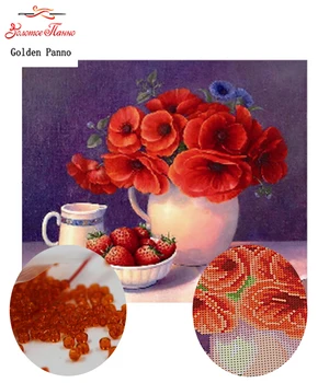 

Golden Panno,Needlework,DIY,beads,Cross stitch,Embroidery stitch,Precise Printed painting,plant Pattern, Strawberry