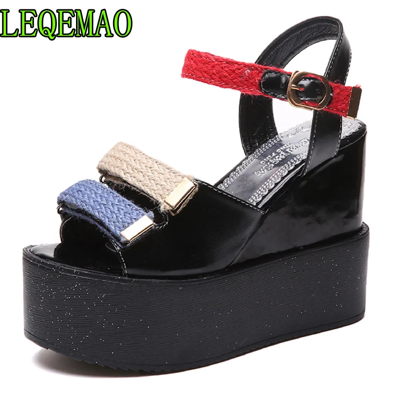 

Summer Buckle Women's Sandals Fish Mouth Fashion Super high Heel Wedges Platform Open Toes Women Sandals Shoes