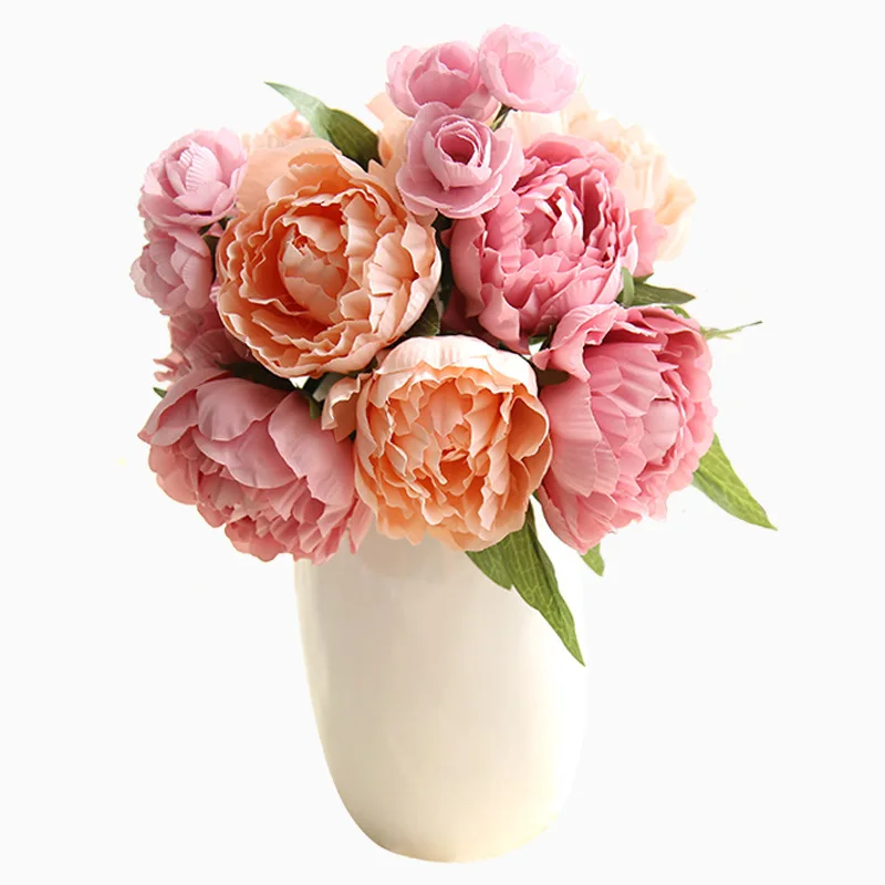 

1 Bouquet 8 Heads Artificial Peony Fake Leaf Silk Flower Bridesmaid Bridal Bouquet Artificial flower for Decoration